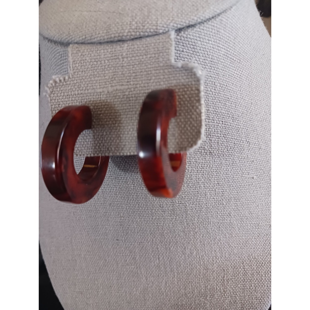 Vintage Bakelite Tortoiseshell Hoop Clip On Earrings Chunky C Shape Amber Brown